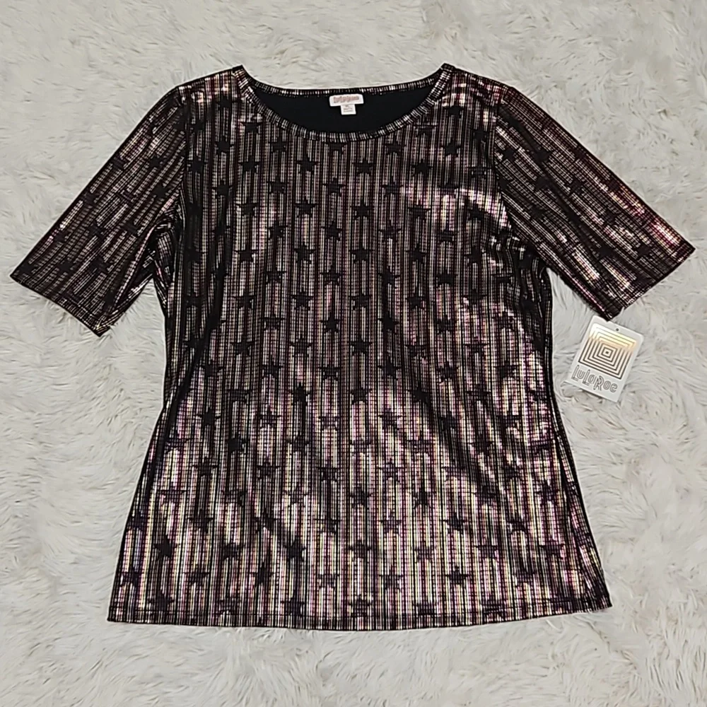 New LuLaRoe Gigi elegant collection top Short Sleeve Blouse star print top XL - Picture 1 of 11